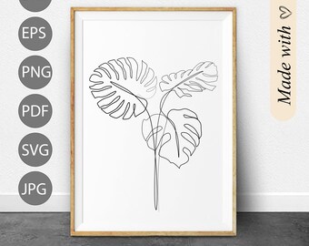 Monstera Leaf Line Art Print. Tropical Botanical Drawing (Digital Download).