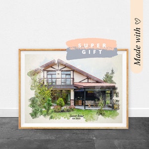 Custom house drawing, house portrait, housewarming gift, new home gift, personalized gift, watercolor house, realtor closing gift,first home