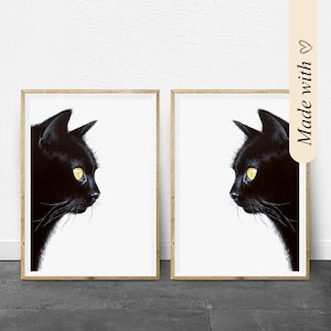 Black cat wall art, cat poster, black cat painting, cat themed gifts, cat art print, cat lover gift