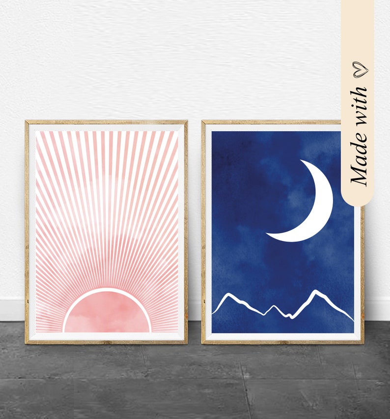 Sun Moon Wall Art Vibrant Wall Art Sun and Moon Print Blush Etsy