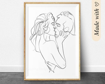 Kissing Couple Line Art Print. Sensual Bedroom Decor. Digital Download.