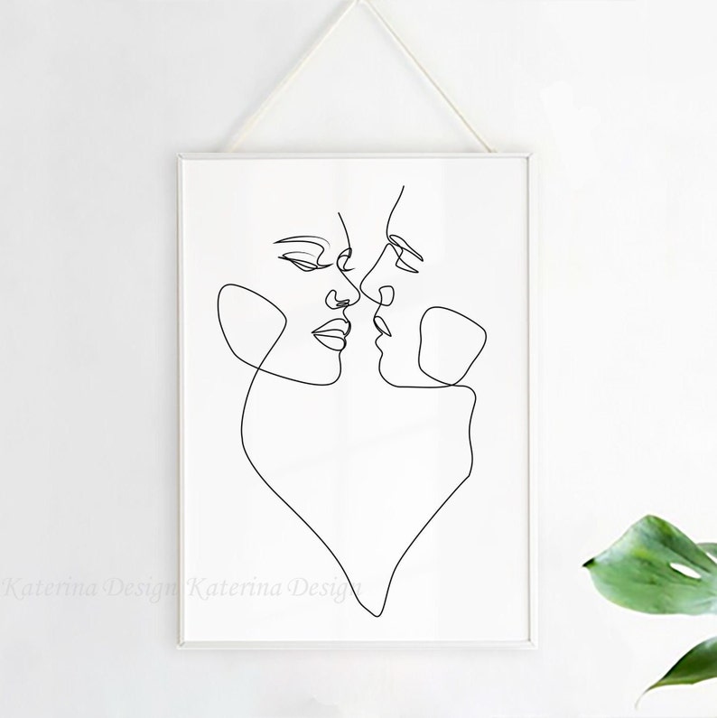Couple Illustration Couples Line Art Romantic Wall Art Etsy