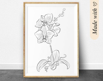 Orchid painting, botanical line art, floral line drawing, house plant print, botanical artwork, one line art, flower market poster