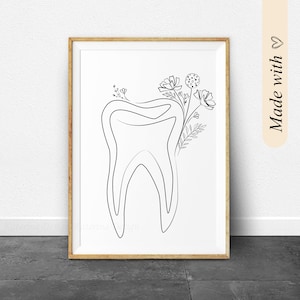 Floral Tooth Line Art Print. Dentist Office Decor. Digital Download.