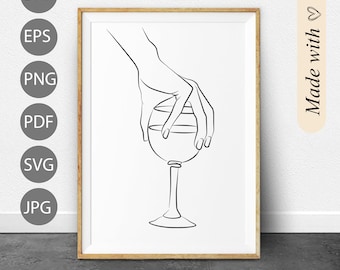 Wine Line Art Minimalist Alcohol Digital