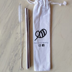 The Bee Straw Set Reuseable Stainless Steel Bubble Boba Milk Tea and Smoothie Straw with Beveled Tip Set with Cleaner and Bag