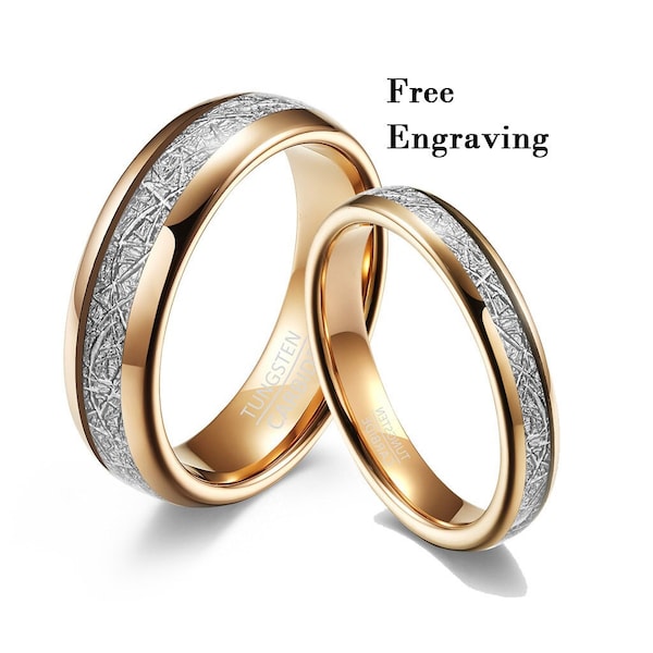 Rose gold tungsten wedding rings set,his and hers wedding band