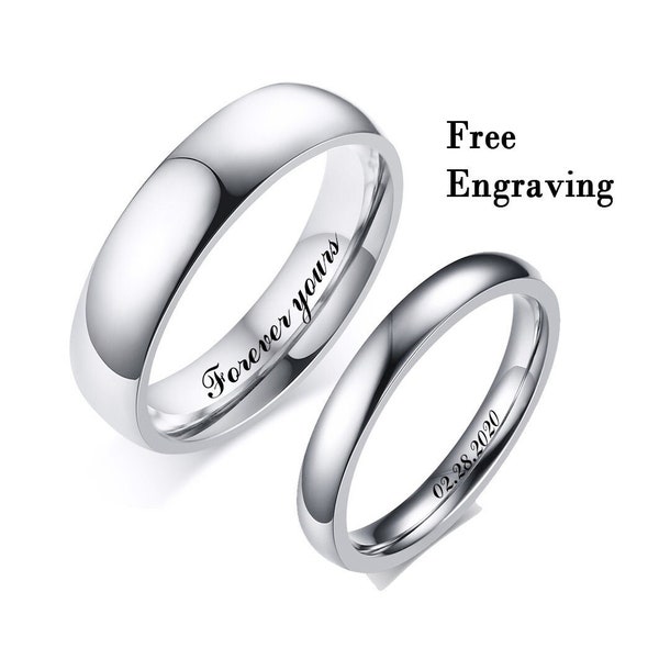 Stainless engraved wedding band couple sets