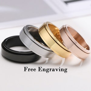 Masedy 9pcs Rings for Men Stainless Steel Band Rings for Men Women Wedding Promise Rings Anxiety Spinner Rings Set 8mm