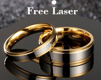 Silver & gold wedding band set, two tone wedding bands