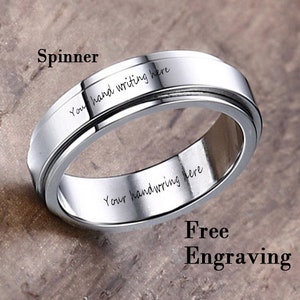 Handwriting ring, anxiety ring， signature spinner ring， mens spinner ring
