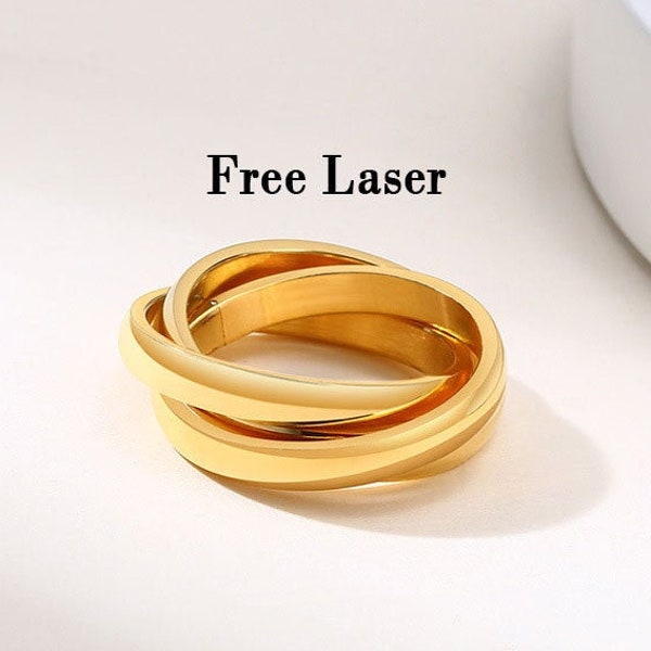 18K gold plated 3 rolling ring Interlocking triplet ring for women