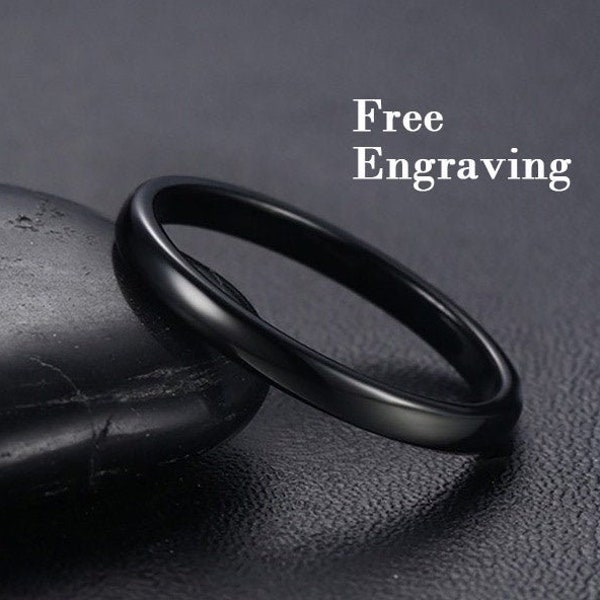 Black wedding band,black ring woman,2mm black tungsten ring