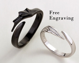 Sterling silver Toothless ring,how to train your dragon ring,angel devil ring