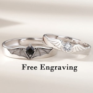 Sterling silver Angel and Devil matching couple rings