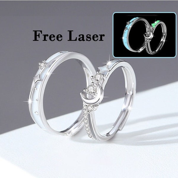 Sterling silver stars matching couple rings, promise rings for couples,