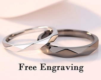 Black & Silver sterling silver matching rings, couples rings, promise rings for couples