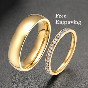 Wedding bands couple 18k gold plated, gold matching promise rings for couples