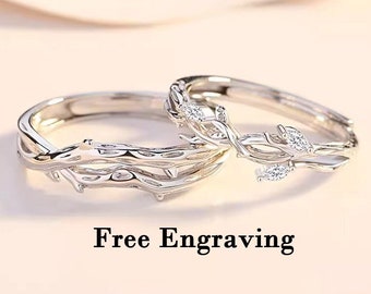 Sterling silver Branches promise couple rings