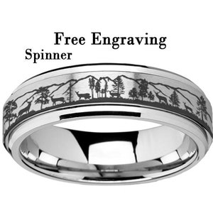 Forest stray deer mens spinner ring