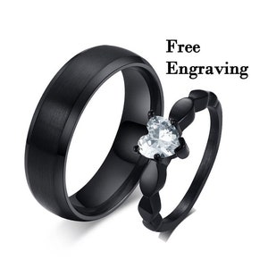 Black stainless steel matching Promise rings for couples,couples ring set,couple rings,