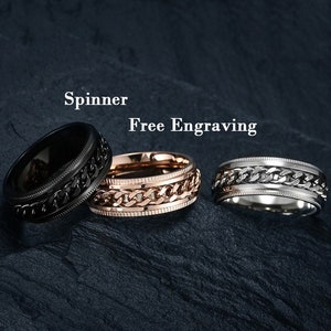 Fidget ring men, spinner ring rose gold
