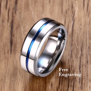 Ring for him,Engrave man ring,Mens promise ring,  mens rings silver and blue