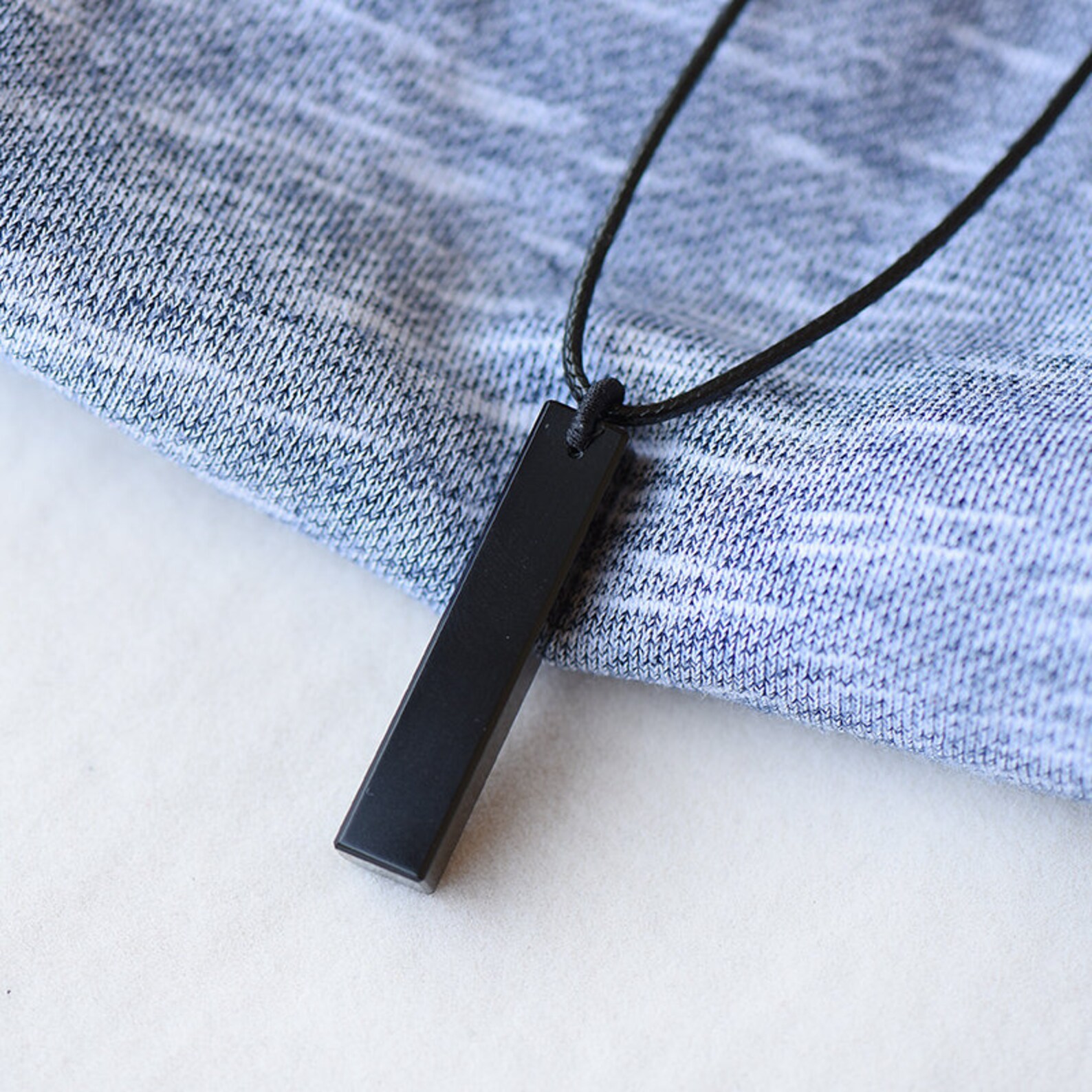 Black obsidian mens necklace engraved necklace for men Etsy