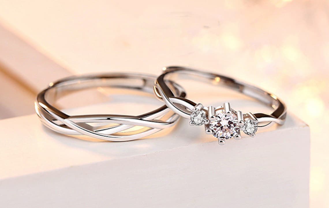 925 Sterling silver adjustable Promise rings for couples his Etsy