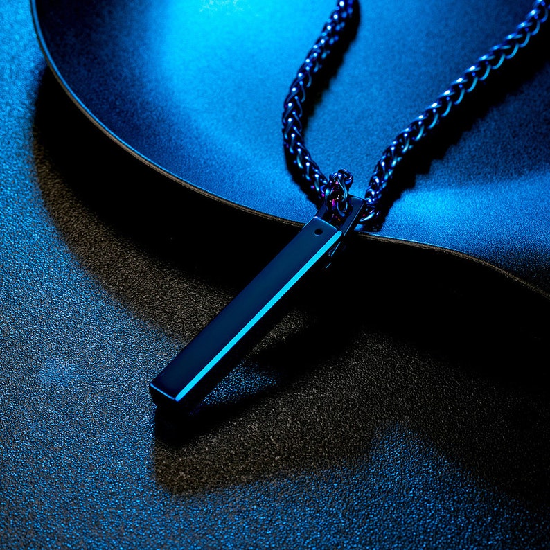 Black tungsten vertical bar necklace for men mens black bar Etsy