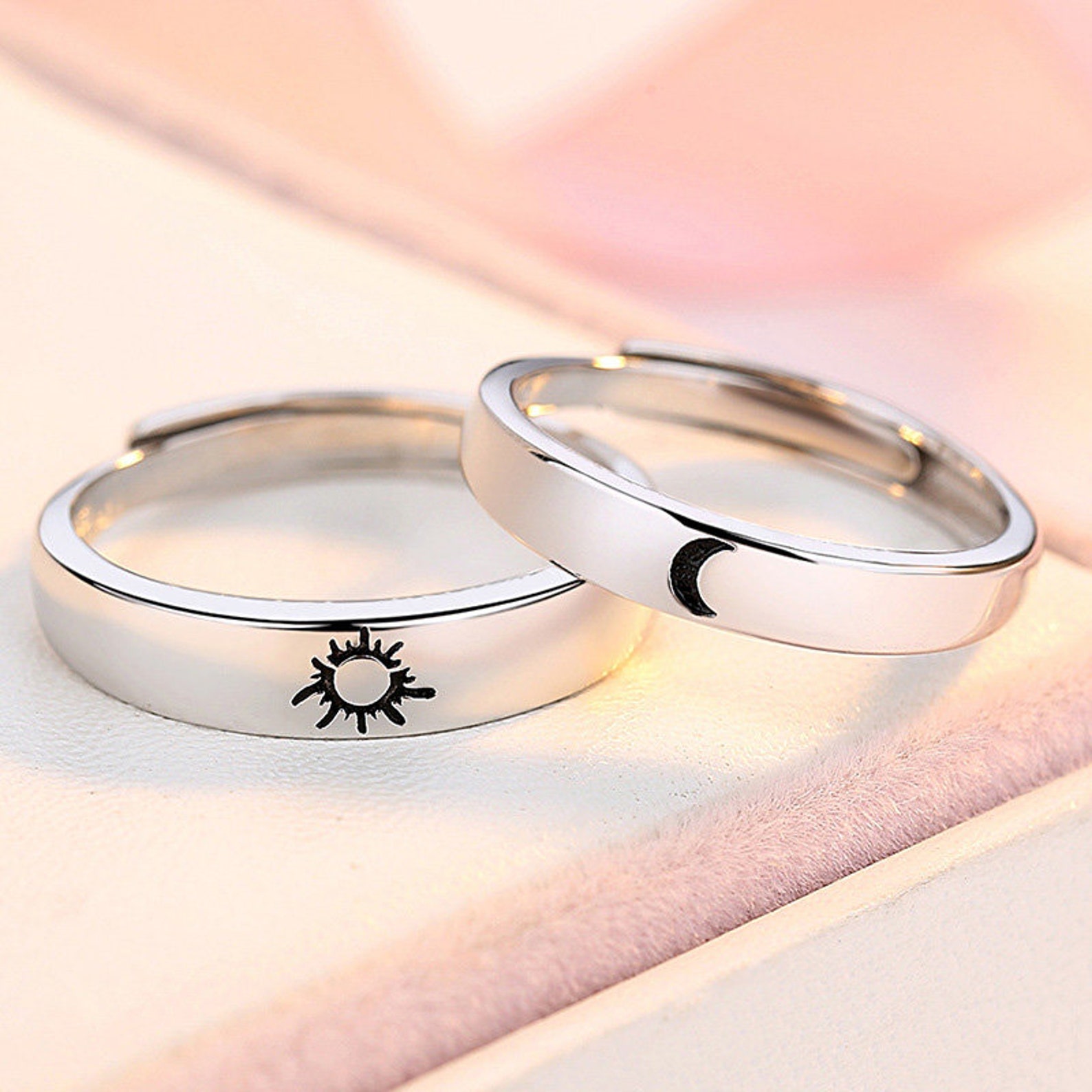 Anillos ajustables de sol y luna de plata de primera ley Etsy