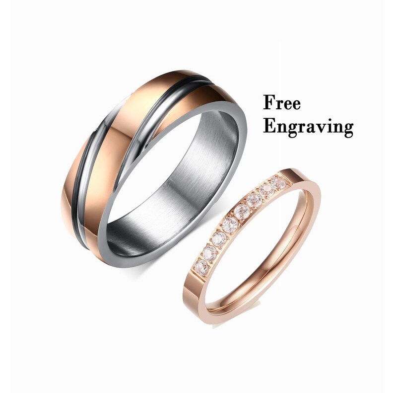 Rose gold two tone engagement ring Wedding rings type 316 stainless steel,Wedding ring set his and her,couples gift boyfriend