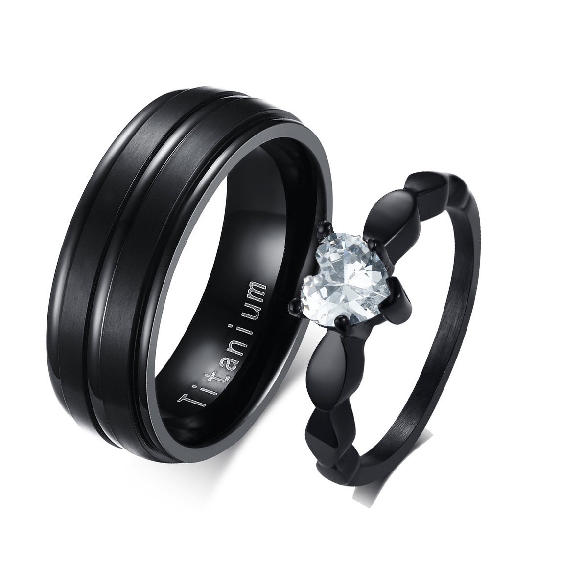 University Trendz 2PCS Her King His Queen Black Titanium Stainless Steel Couple  Rings for Wedding, Anniversary, Engagement, for Men and Women (Please  select Men & Women Pair Size from Style Option) :