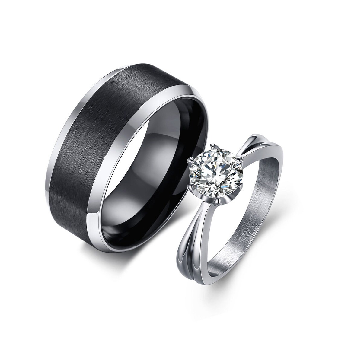 Black and Silver Wedding Ring Sets His and Hers His and Hers