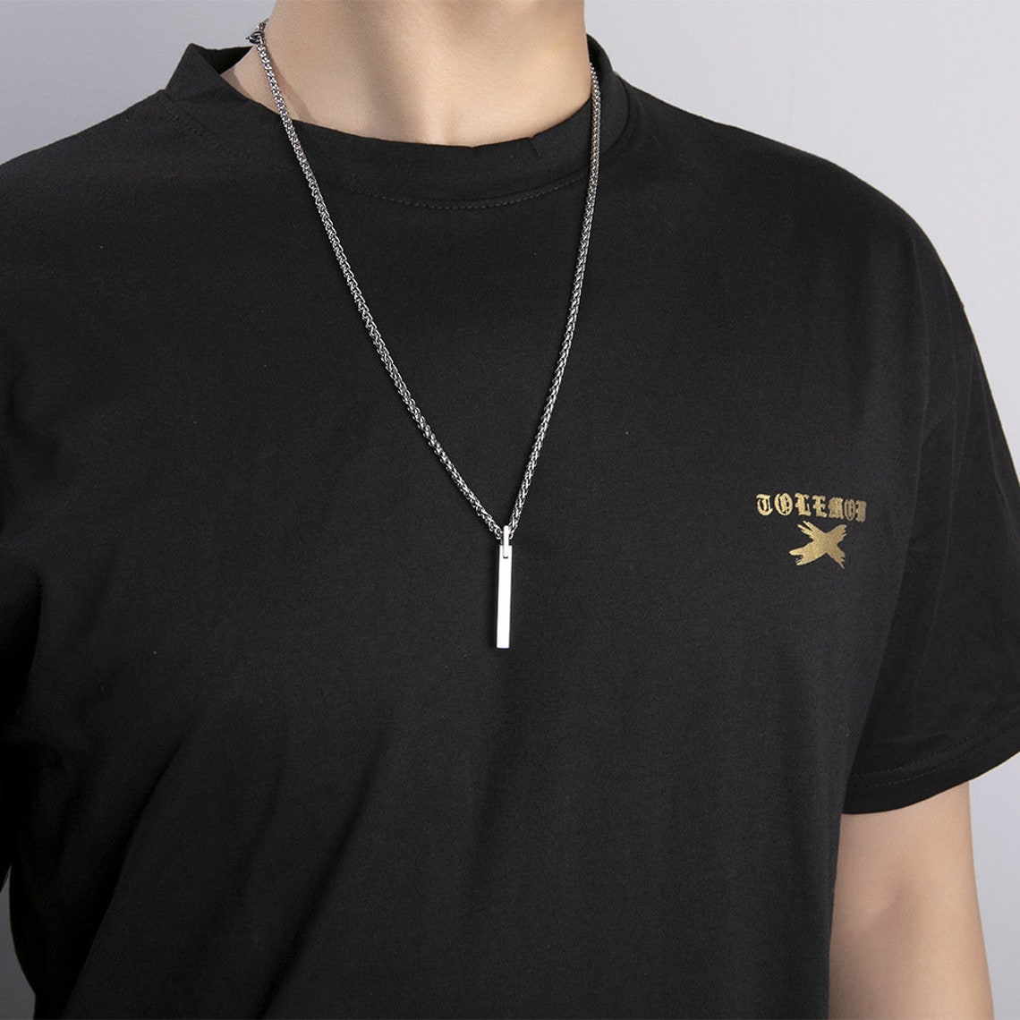 Black tungsten vertical bar necklace for men mens black bar Etsy