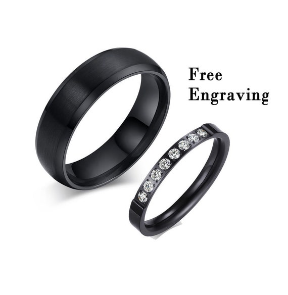 Buy Couple Rings Black Rings Princess Cut Cz Womens Wedding Ring Sets  Titanium Steel Rhinestone Mens Wedding Bands at Amazon.in