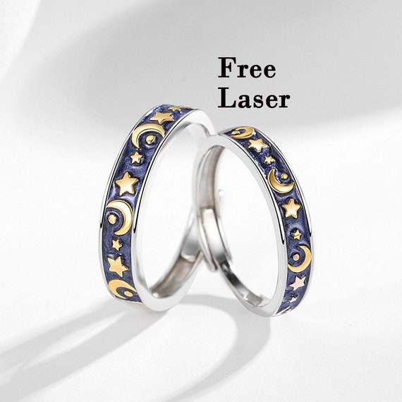 Moon Stars Rings couples Rings Matching Couple Rings Etsy