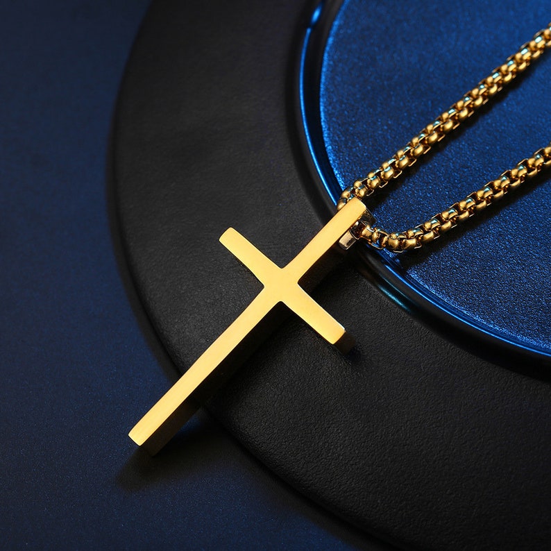 Gold Cross Necklace Men Custom Engraved Cross Necklace Etsy