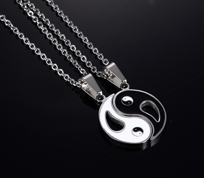 Yin-yang couple necklaces 2 pieces black and white matching | Etsy