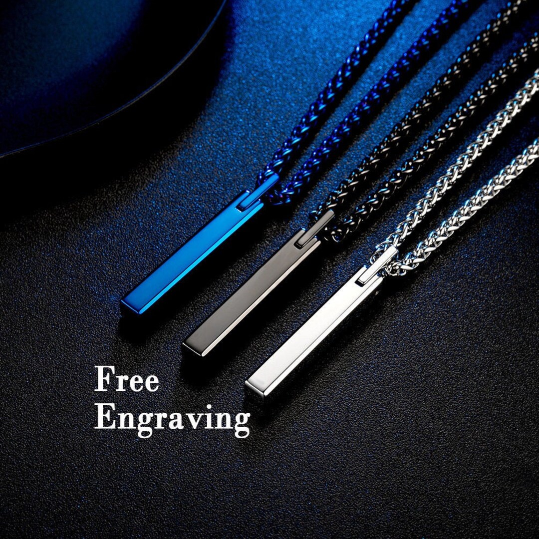 Tungsten Bar Necklace Men, Mens Bar Necklace ,engraved Necklace for Men