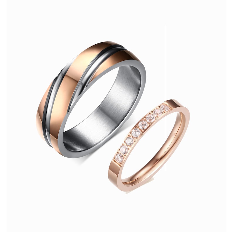 Rose gold two tone engagement ring Wedding rings type 316 stainless steel,Wedding ring set his and her,couples gift boyfriend