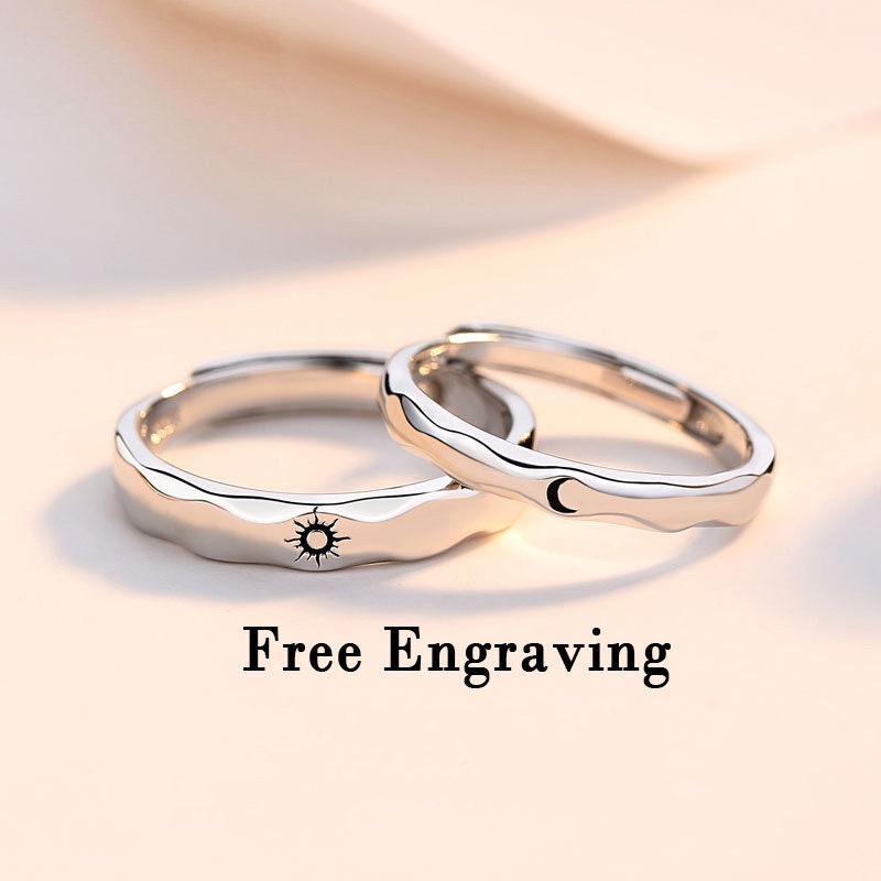Sterling Silver Sun & Moon Rings Couple - Etsy
