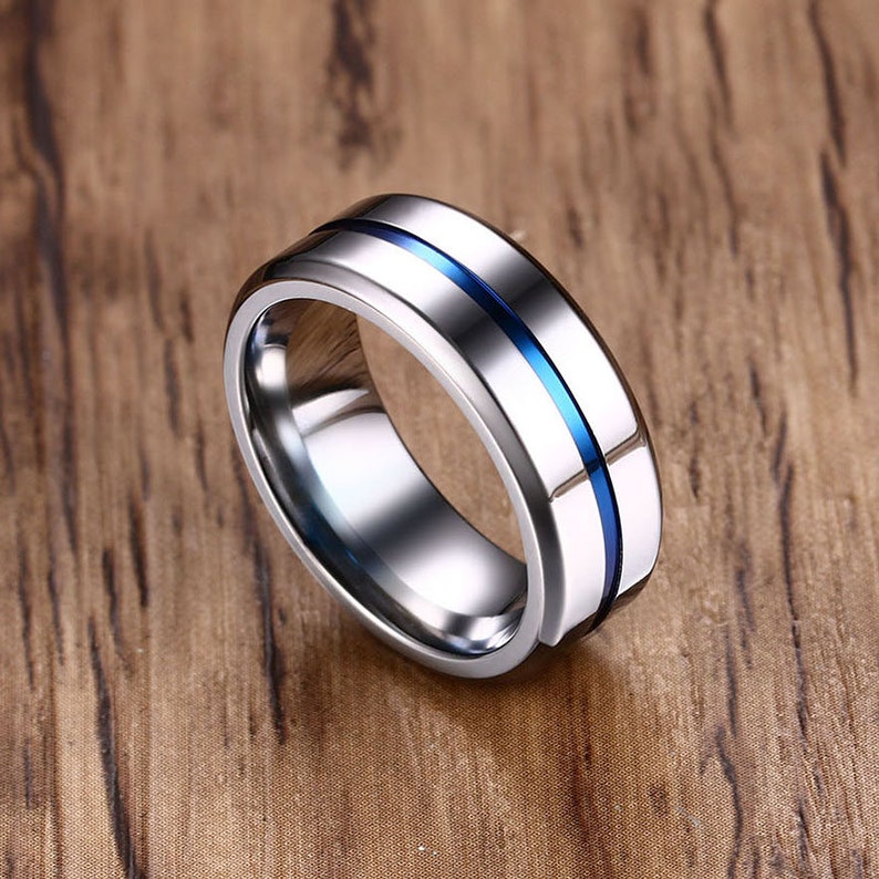 Mens Promise Ring Mens Rings Silver and Blue Etsy