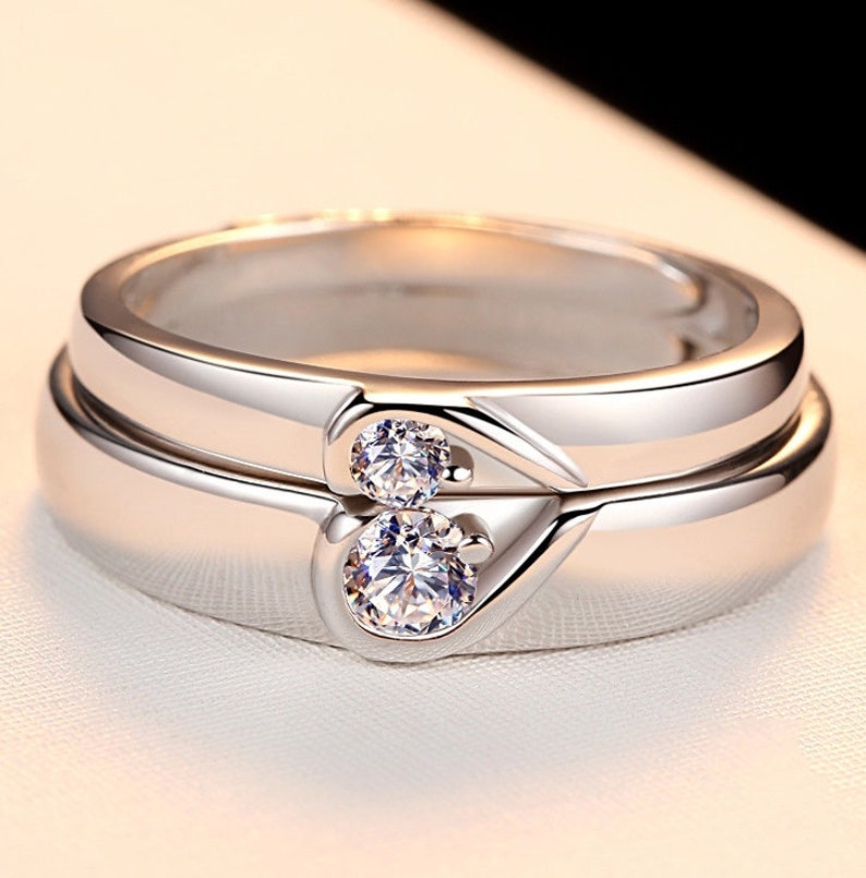 925 Sterling silver heart matching couple rings Etsy