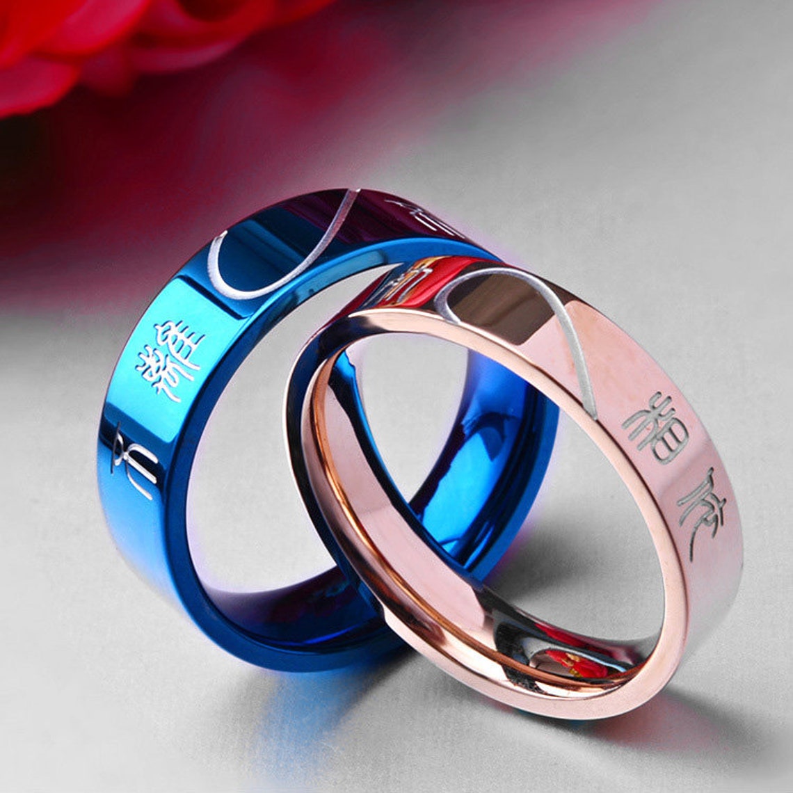 Stainless steel Promise rings for couples blue and rose gold Etsy