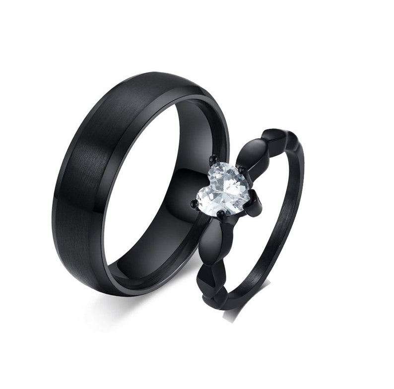 Black stainless steel matching Promise rings for Etsy