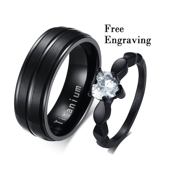 Black His and Her Promise Ringspromise Ring for Couples - Etsy