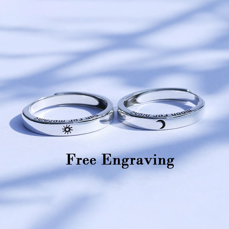 Sparkling Sun And Moon Matching Rings For Couple 925 Silver