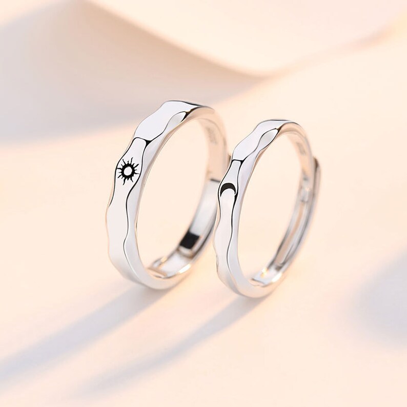 Sterling silver Sun & Moon matching promise couple rings Etsy