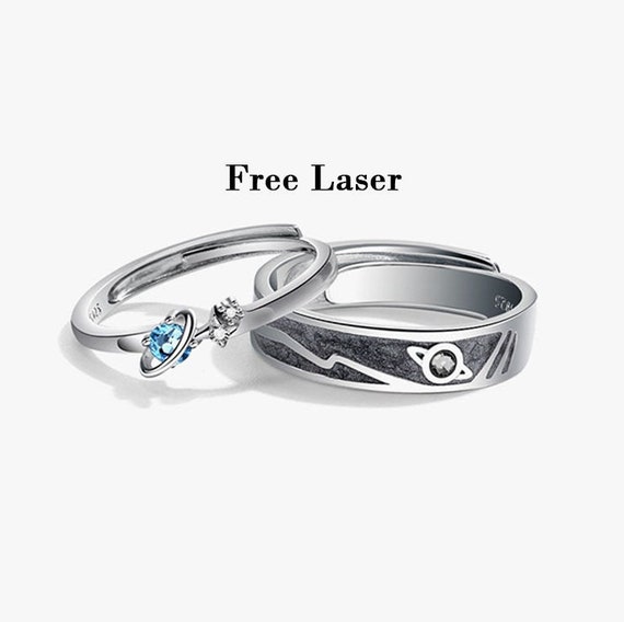 Buy Silver Promise Rings couple's Rings Custom Engraving Wedding/ Engagement  Bands Proposal Rings Set of Two Sterling Silver Rings Online in India - Etsy